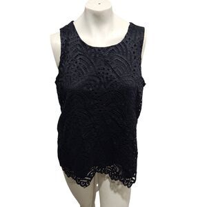 Worthington Blouse Womens SZ Large Lace Flare Dark Romantic Feminine Dainty Work